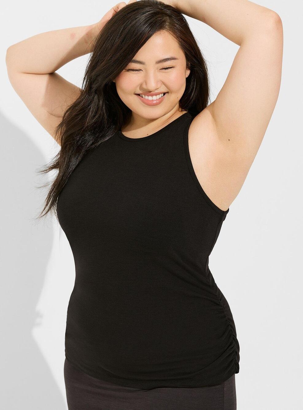 Torrid Knit Side Ruched Crew Neck Sleeveless Active Tank, NWT, Deep Black, 3X